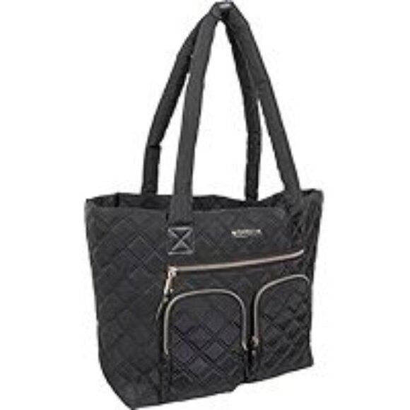 Joan & David Large 21" Quilted Nylon Zip Travel Tote Travel Bag - Black - Picture 6 of 7